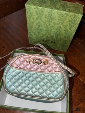 Gucci Quilted Metallic Pink and Aqua Crossbody Bag - Available until May 8